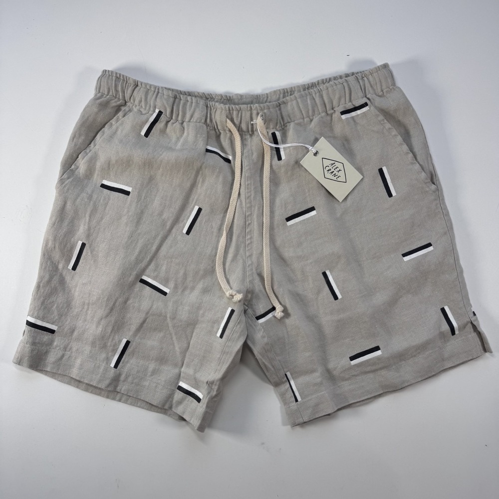 ALEX CRANE NWT 7" Bo Shorts Feel Breezy Linen Knit Mens Medium Beige with Lines